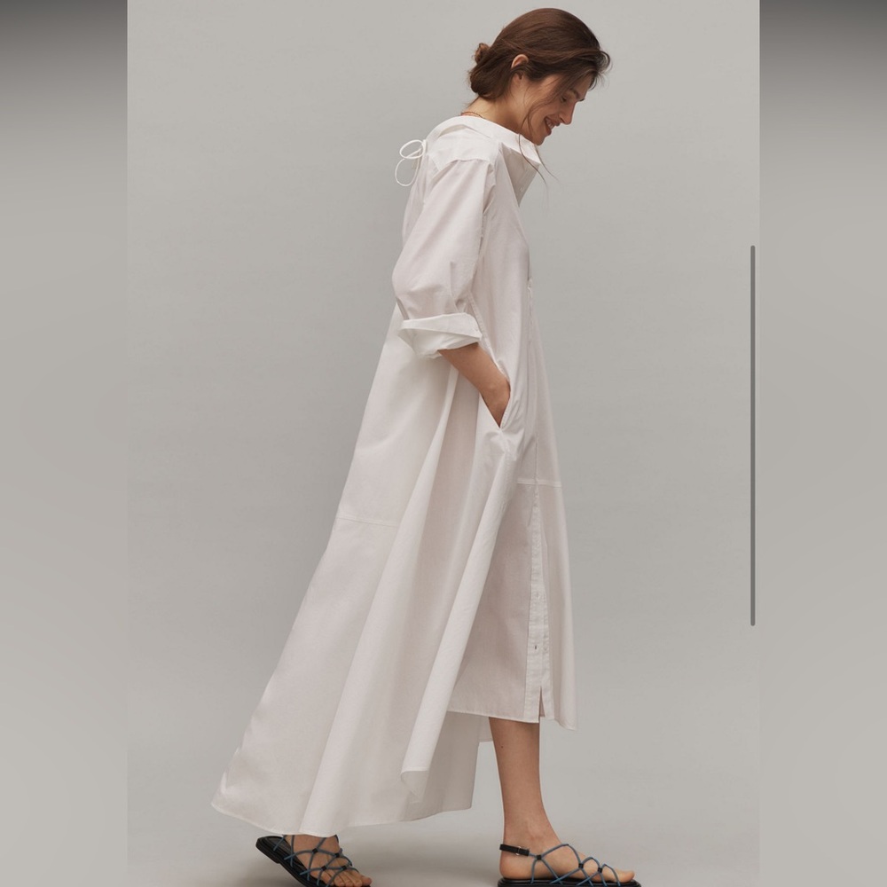 Anthropologie White Button-Up Shirt Dress